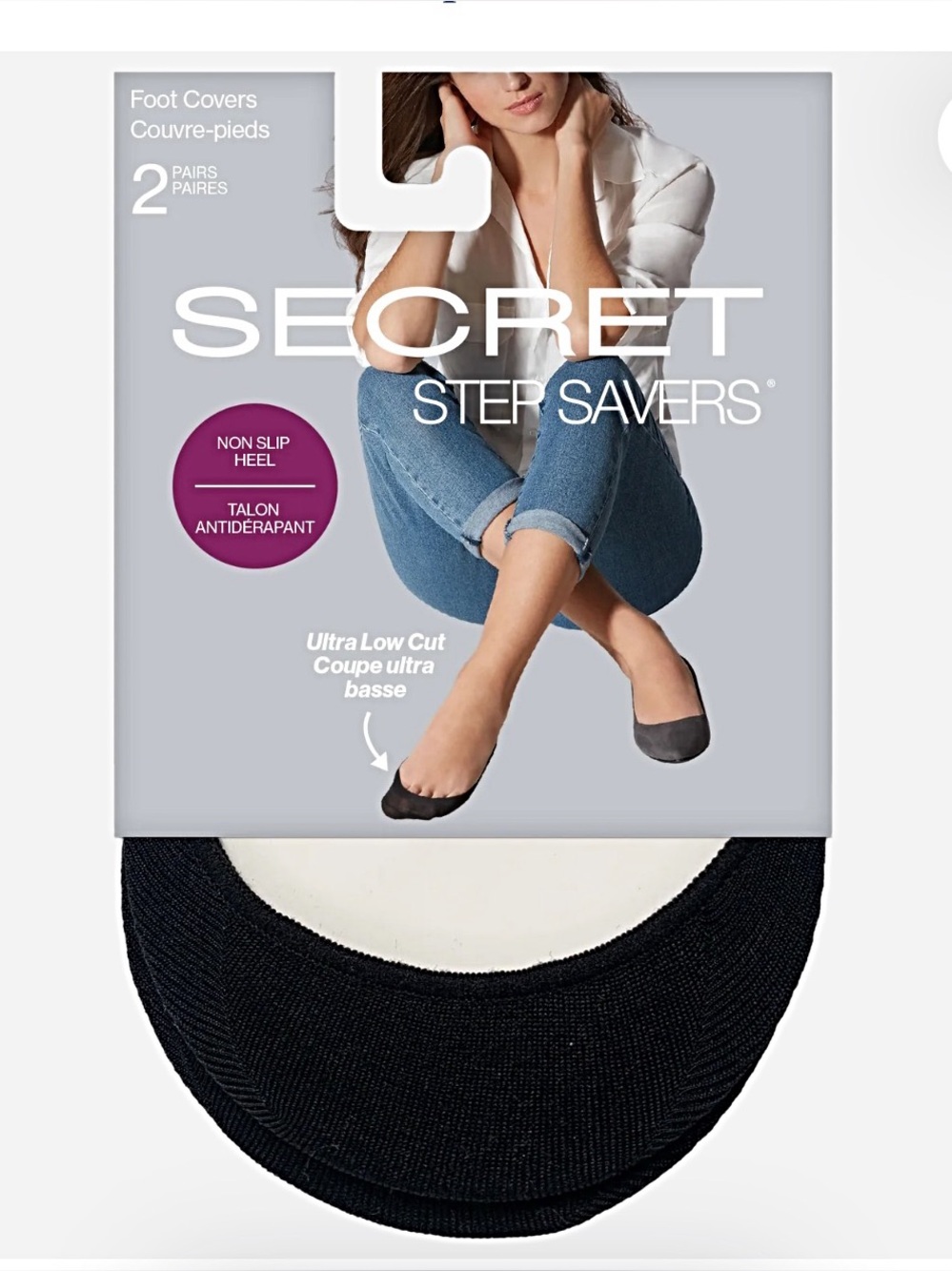 🆕 Secret Step Savers Ultra Low Cut Foot Covers in Black - 2 Pairs